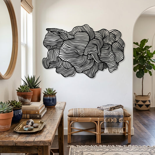 Abstract Metal Wall Art styled on a living room wall