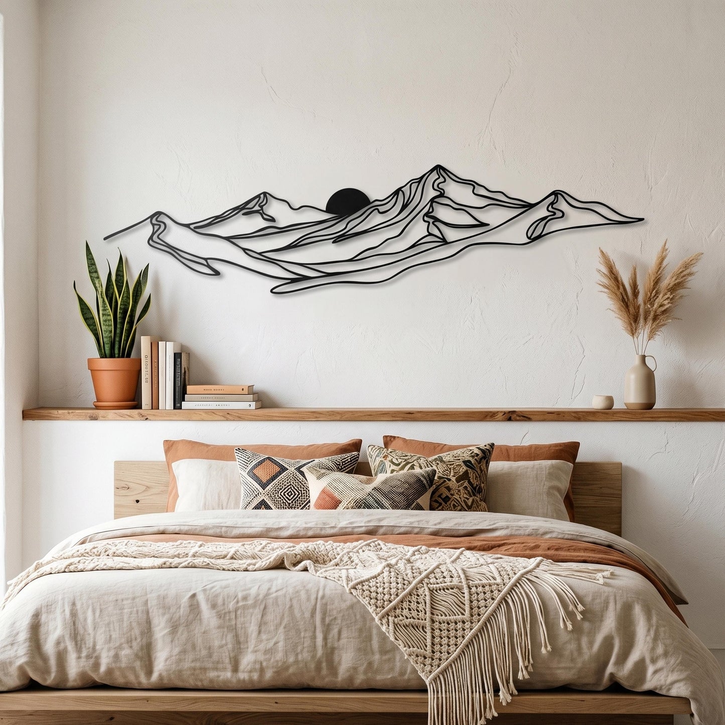 Metal Mountain Wall Art size guide with dimensions in cm and inches
