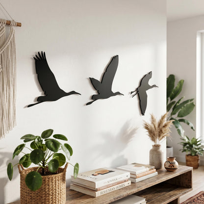 Set of 3 Flying Metal Birds Wall Art hanging hardware and mounting detail