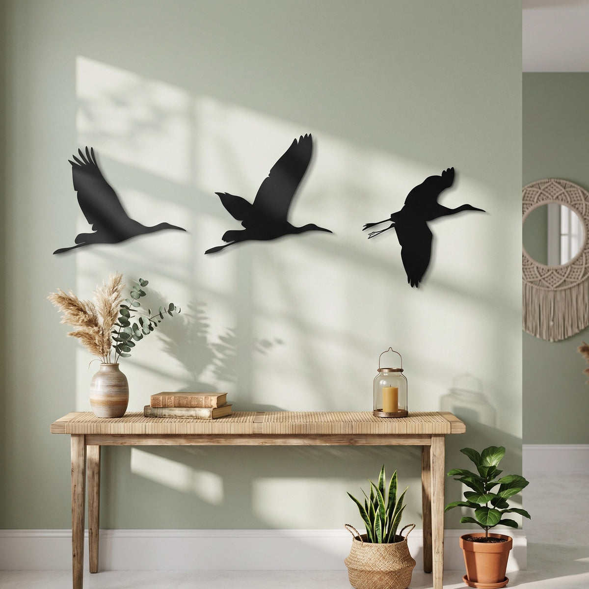 Set of 3 Flying Metal Birds Wall Art – laser-cut steel wall decor