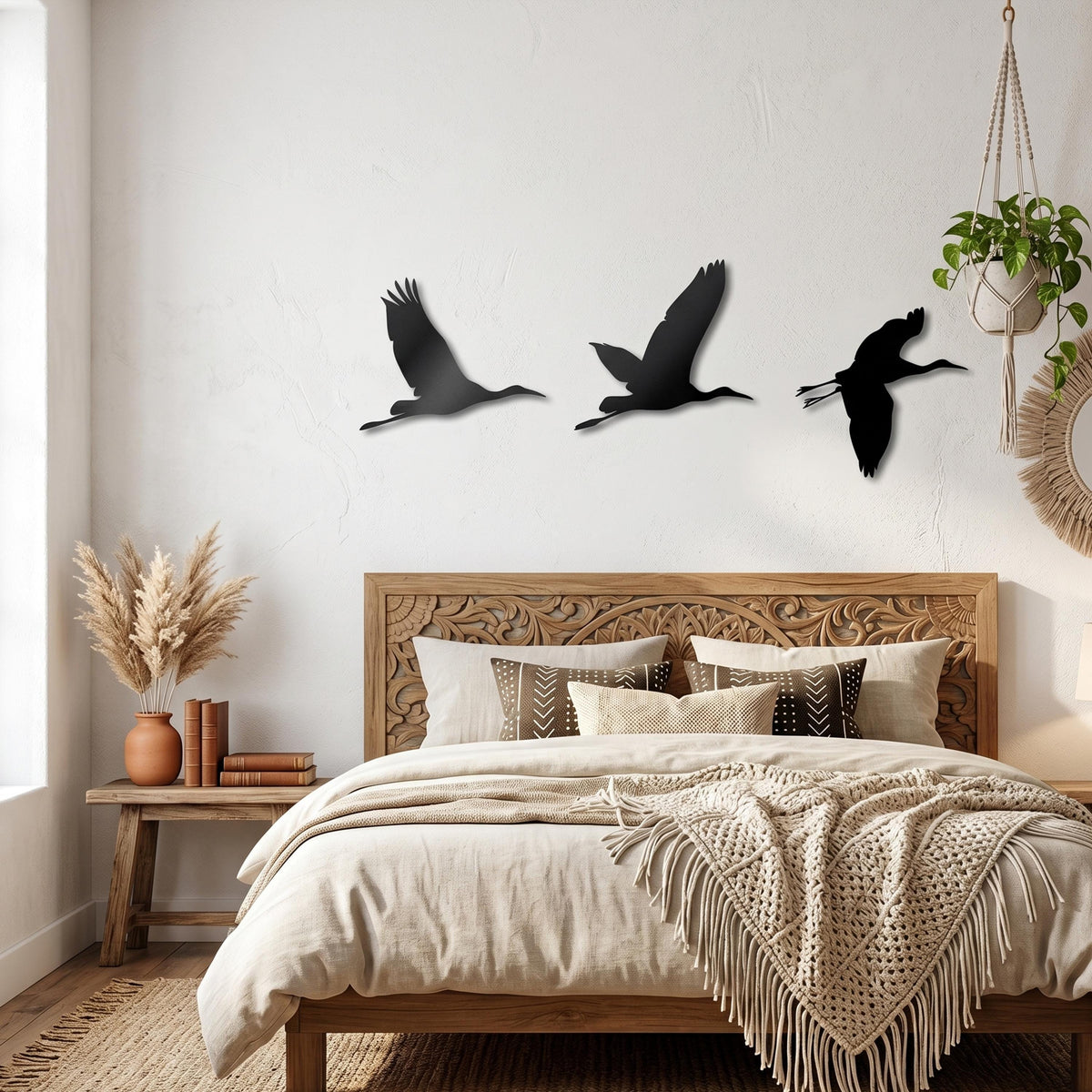 Set of 3 Flying Metal Birds Wall Art close-up of the powder-coated finish