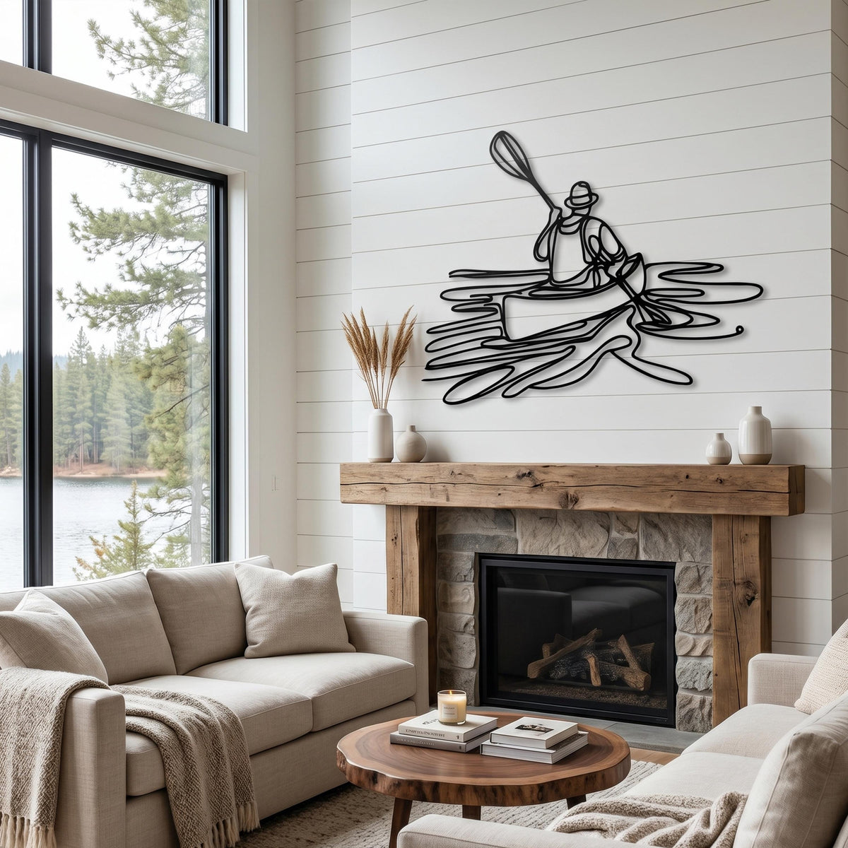 Minimalist Kayak Wall Art styled above a sofa
