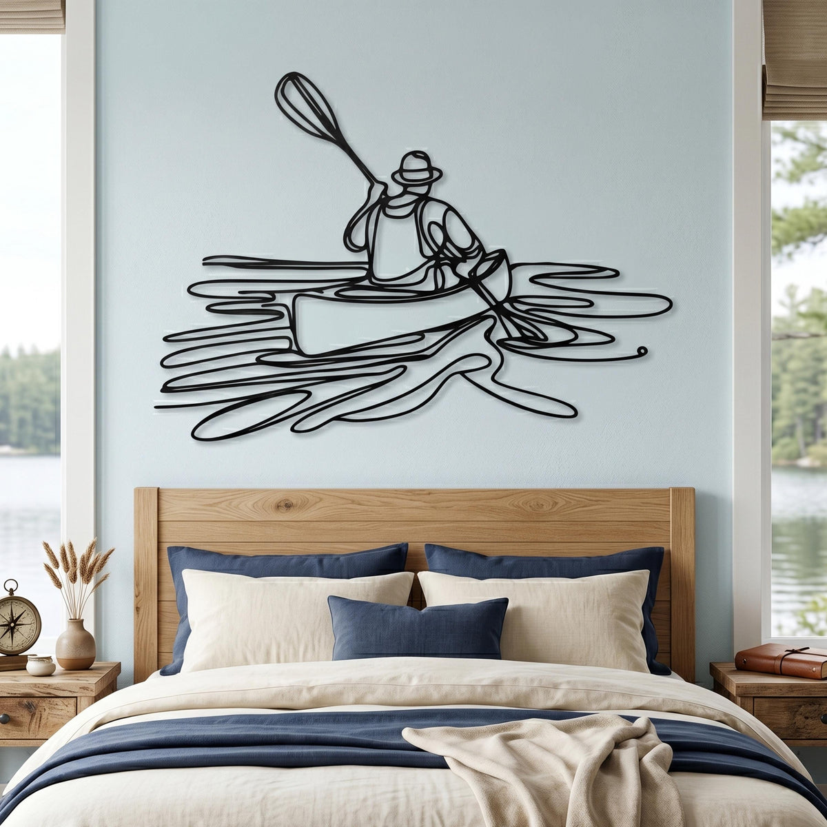 Minimalist Kayak Wall Art size guide with dimensions in cm and inches