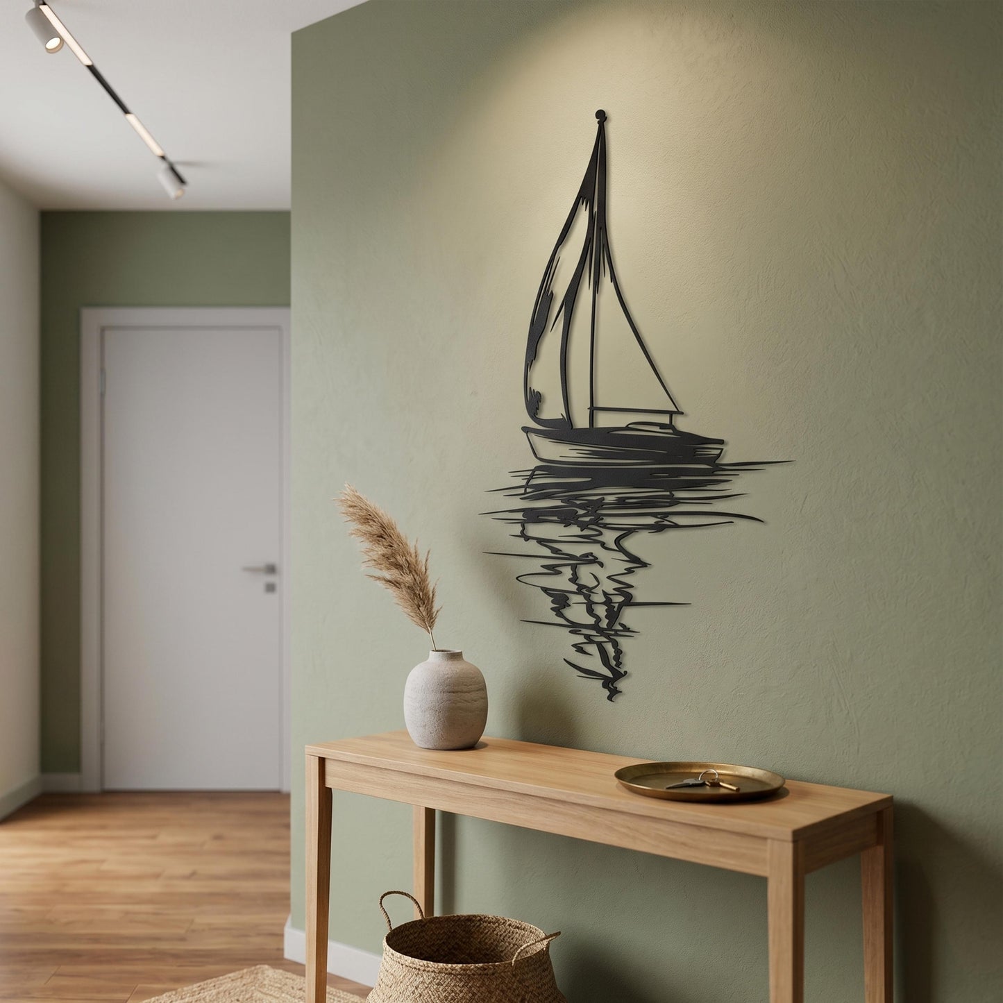 Black Steel Sailboat Silhouette Art Minimalist, Nautical Coastal Living Room Piece | Wallsignature