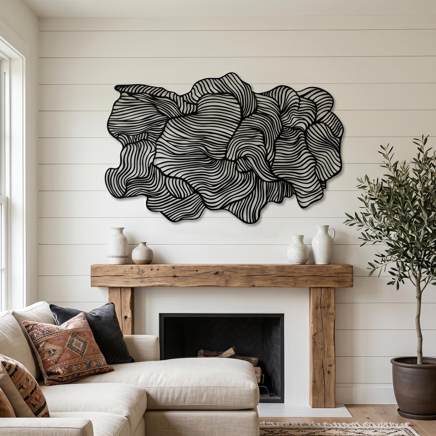 Abstract Metal Wall Art styled above a sofa