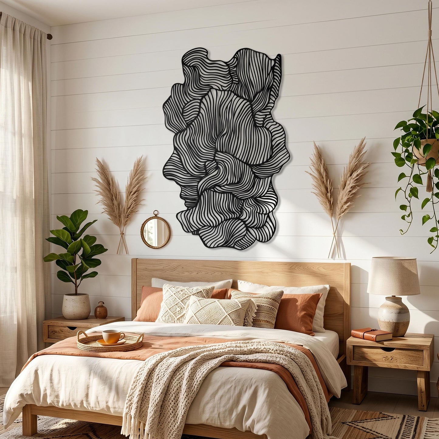 Black Metal Wall Art size guide with dimensions in cm and inches