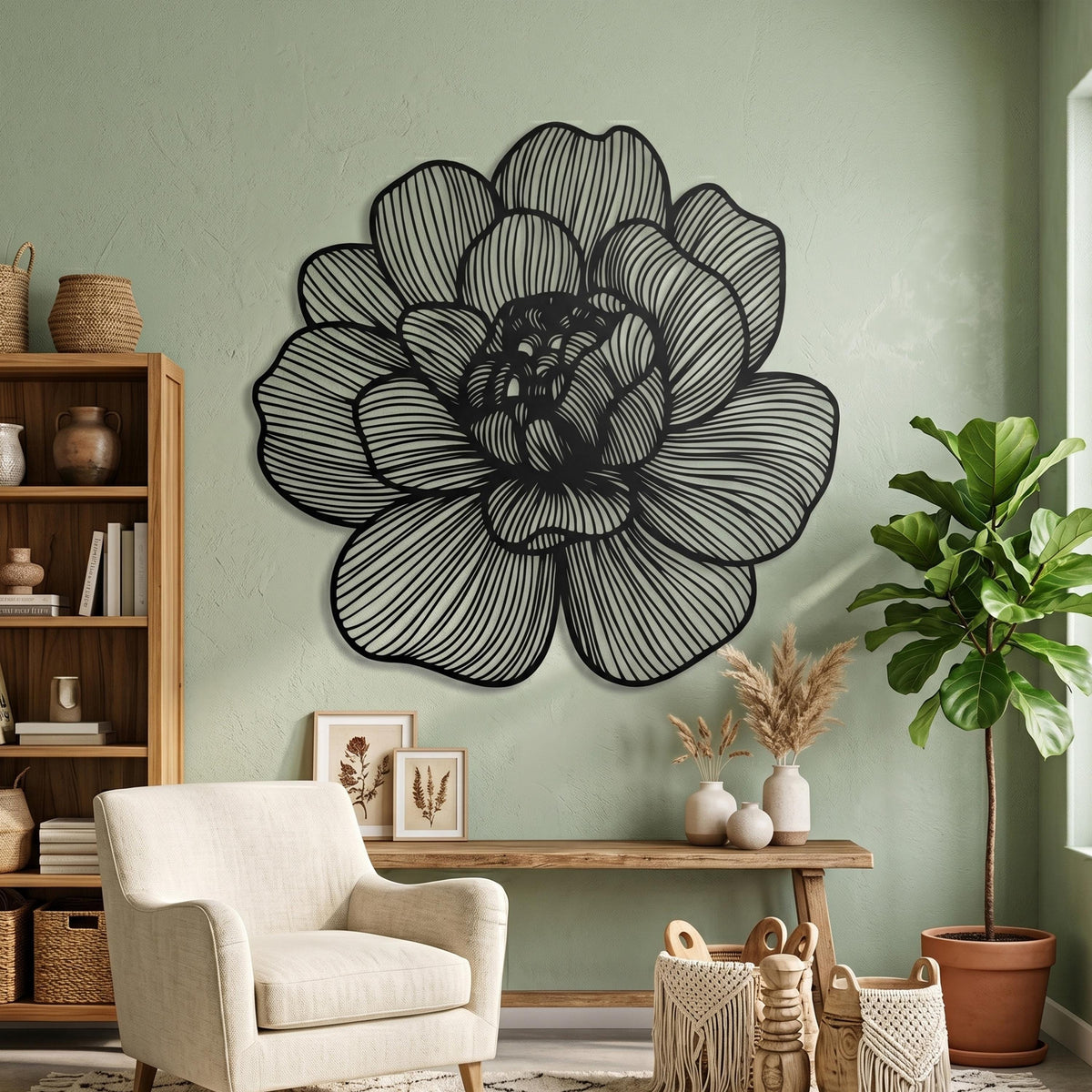 Metal Flower Wall Art hanging hardware and mounting detail