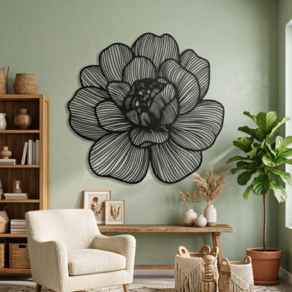 Metal Flower Wall Art hanging hardware and mounting detail