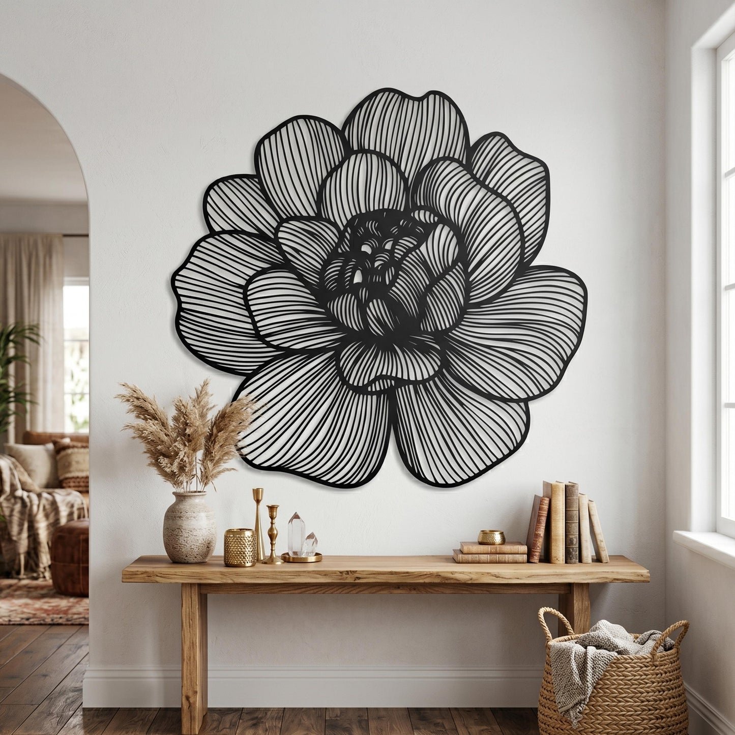 Metal Flower Wall Art styled above a sofa