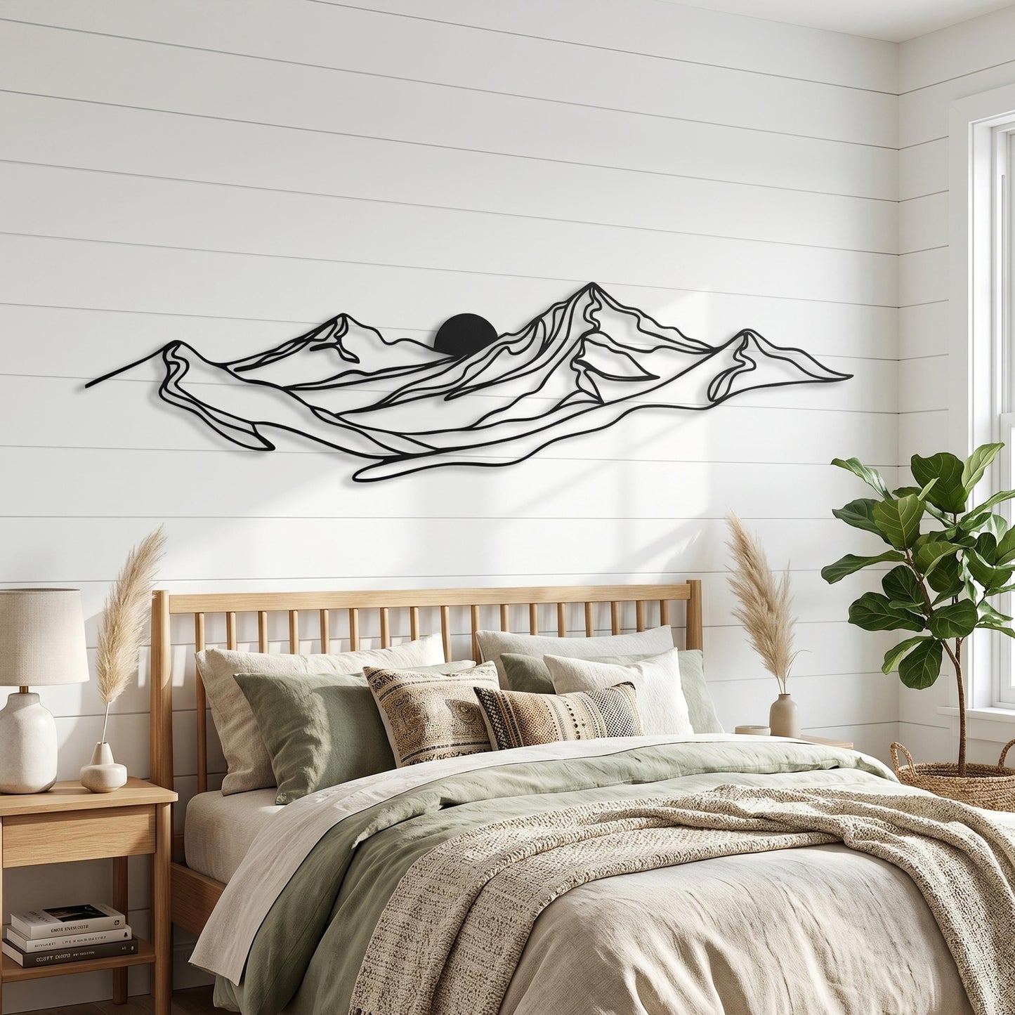 Metal Mountain Wall Art shown on a living room wall
