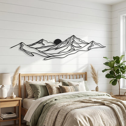 Metal Mountain Wall Art shown on a living room wall