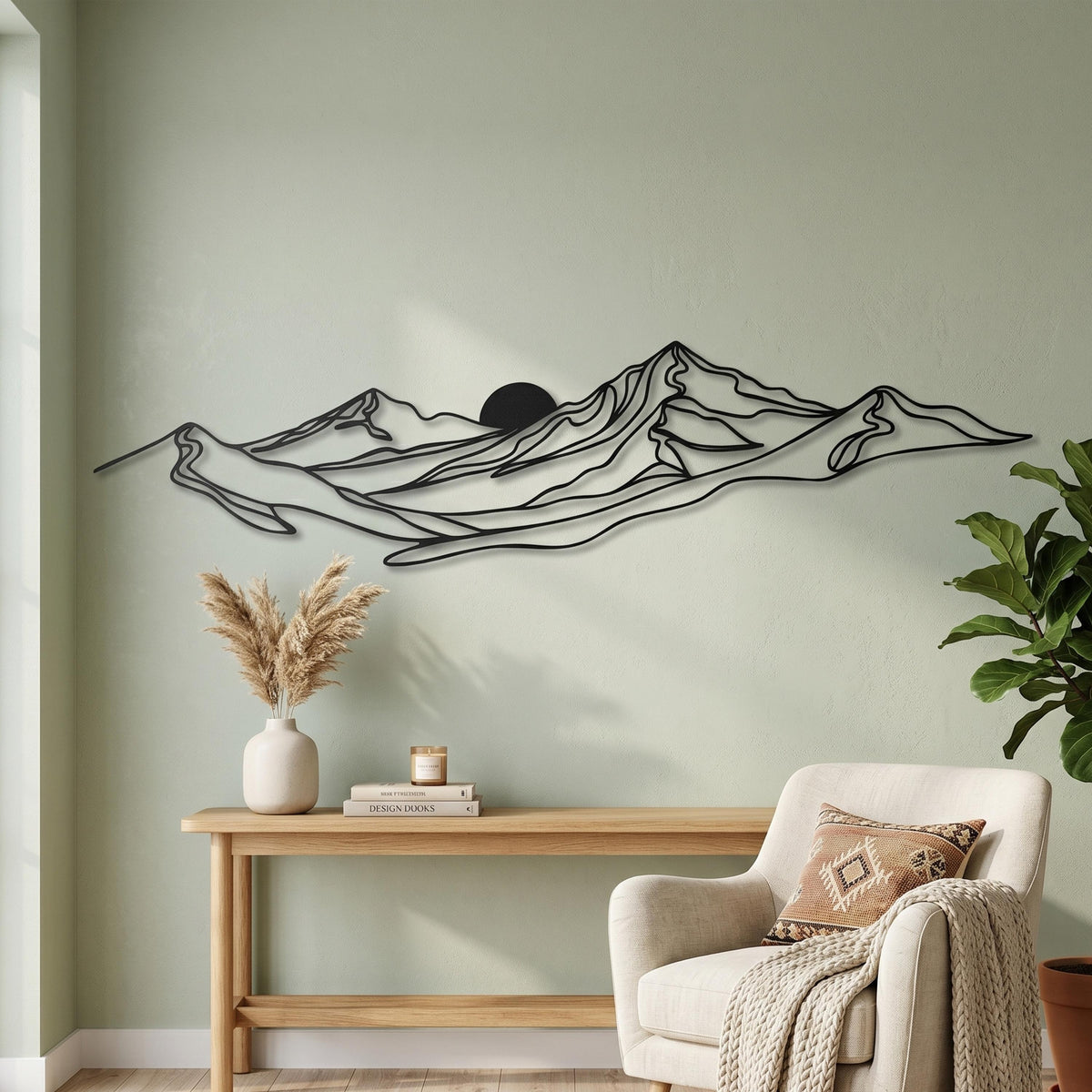 Metal Mountain Wall Art styled above a sofa