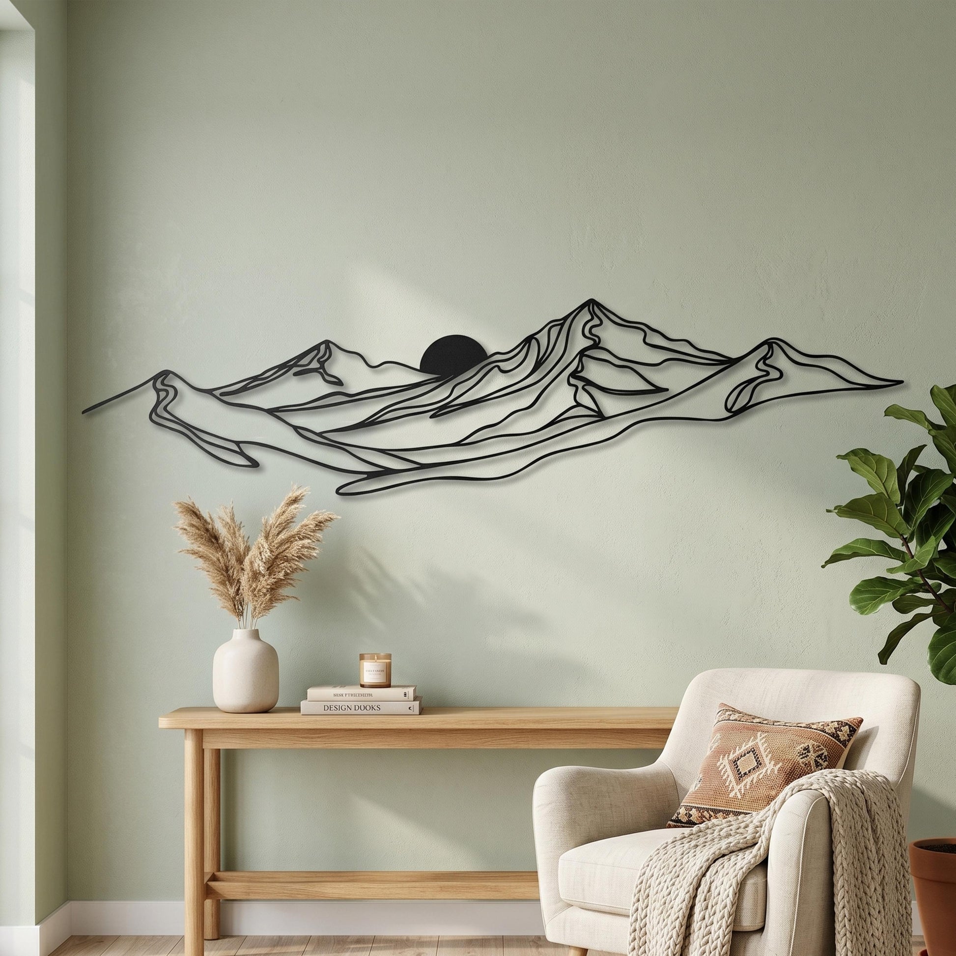 Metal Mountain Wall Art styled above a sofa