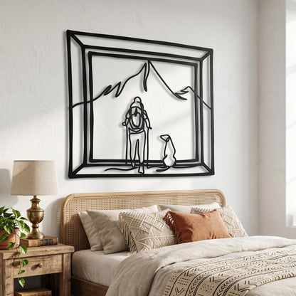 Hiker and Dog Metal Wall Art – laser-cut steel wall decor