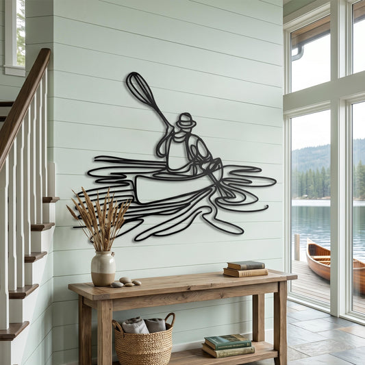 Minimalist Kayak Wall Art shown on a living room wall