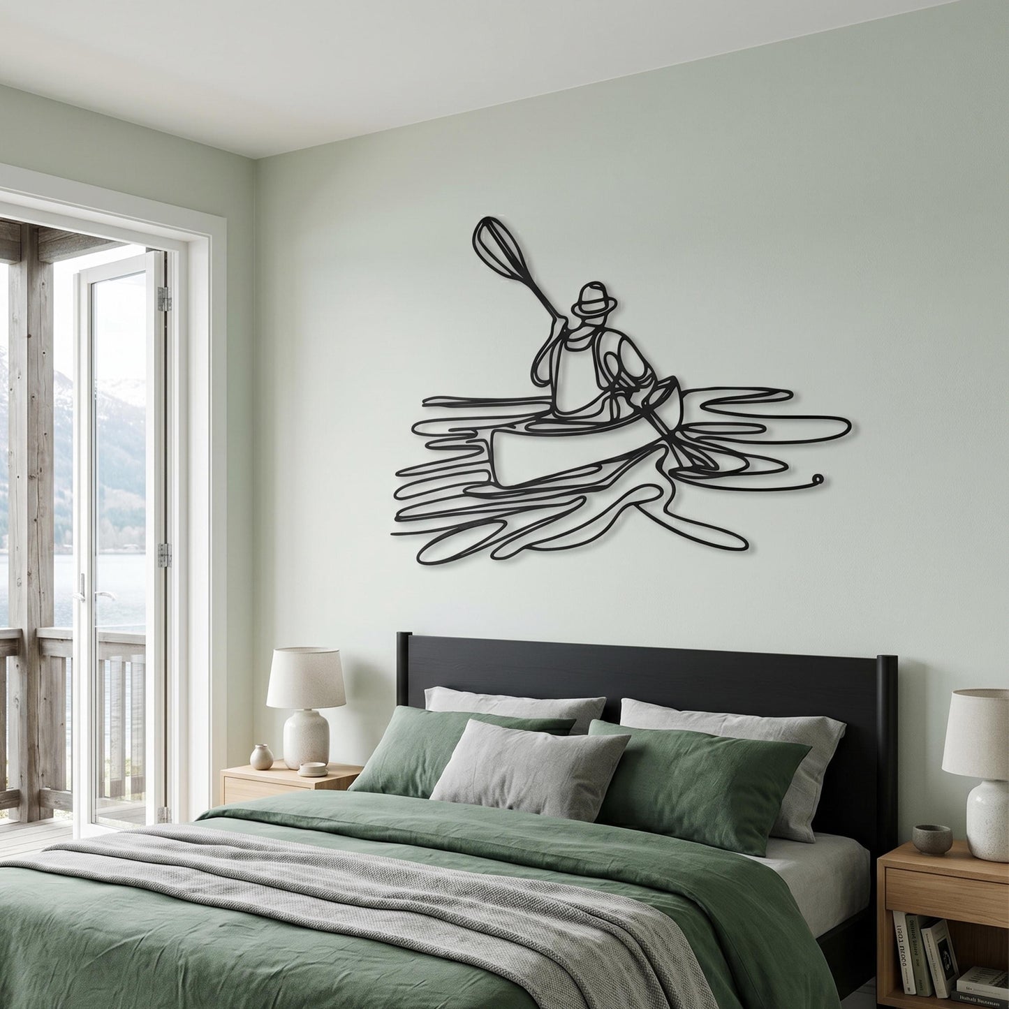 Minimalist Kayak Wall Art in a modern hallway