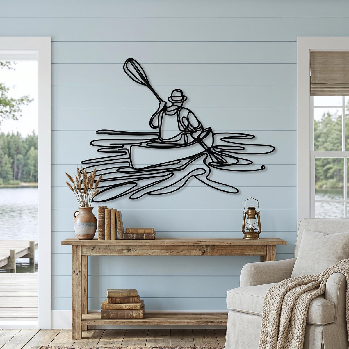 Minimalist Kayak Wall Art detail of the metal edge