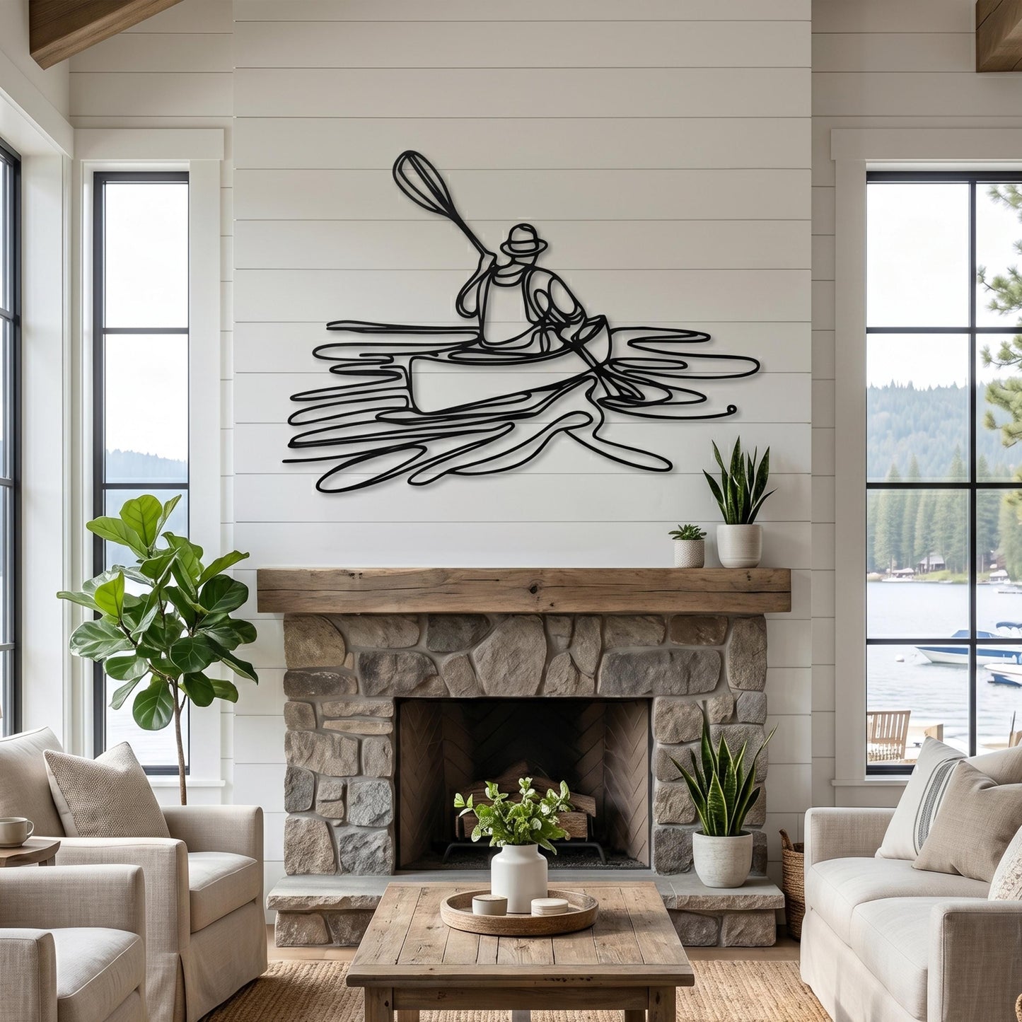 Minimalist Kayak Wall Art hanging hardware and mounting detail