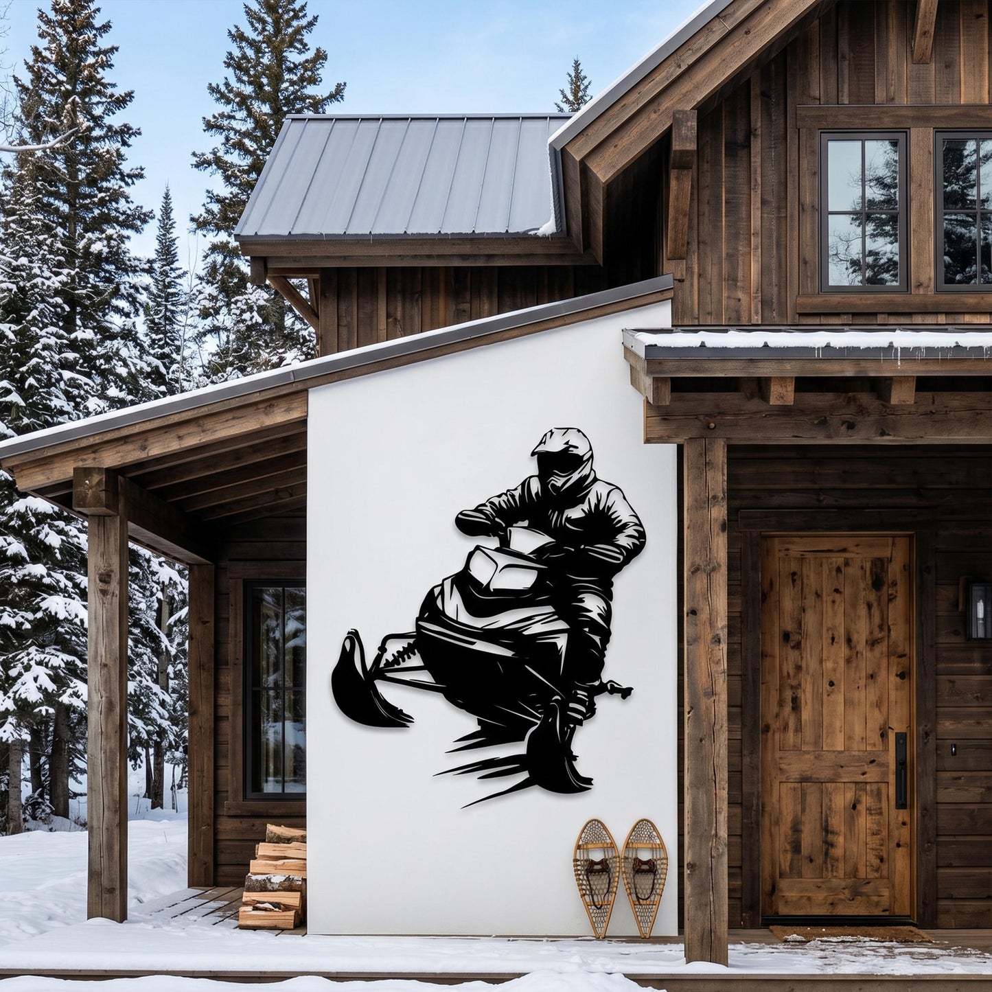 Snowmobile Metal Wall Art size guide with dimensions in cm and inches