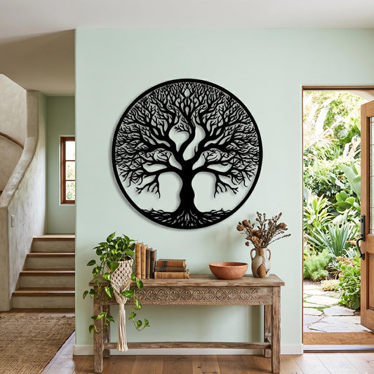 Large Tree of Life Metal Wall Art – laser-cut steel wall decor