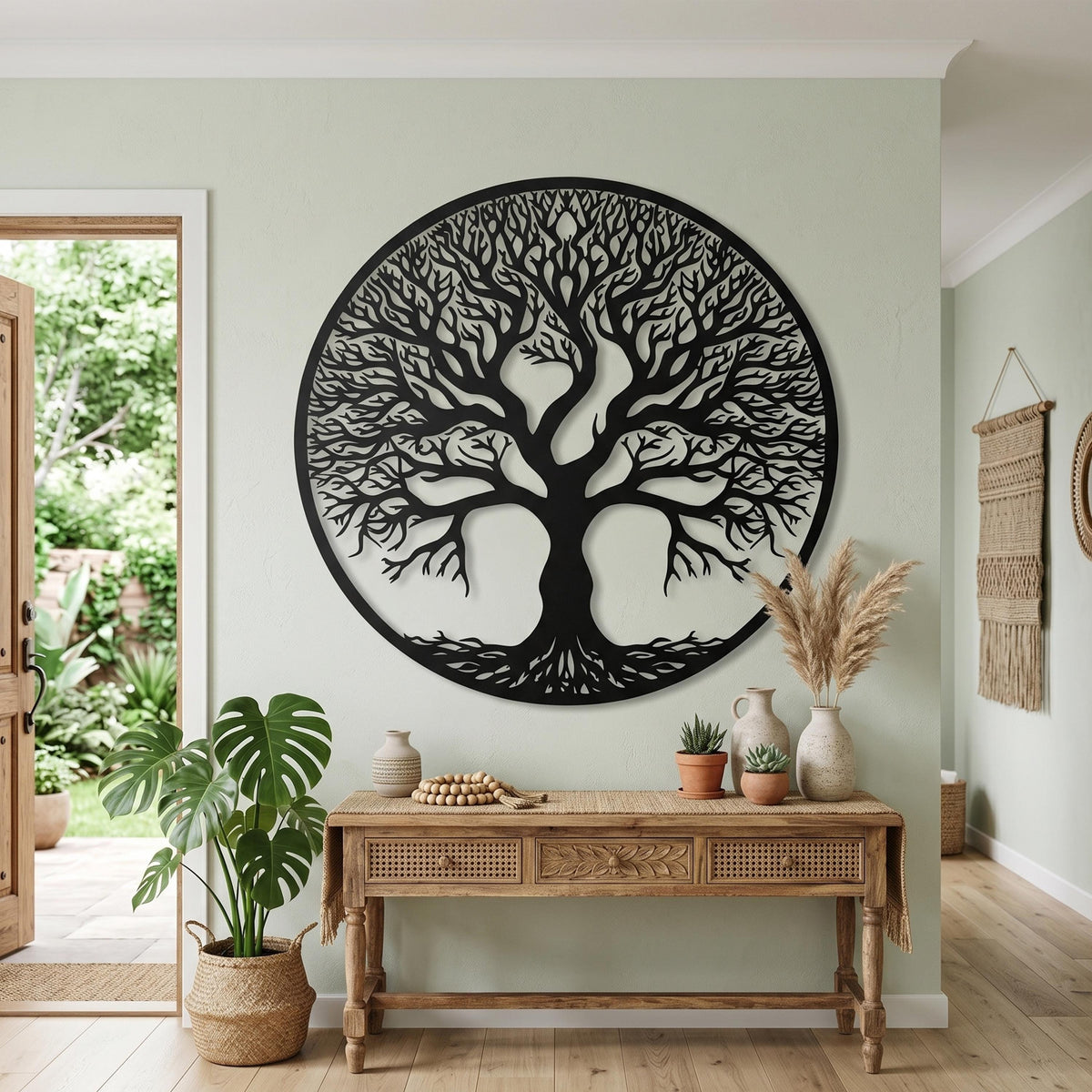 Large Tree of Life Metal Wall Art size guide with dimensions in cm and inches