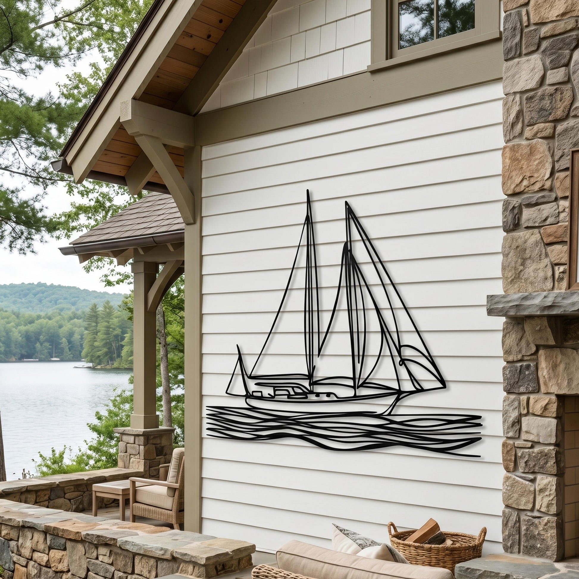 Sailboat Metal Wall Art shown on a living room wall