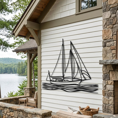 Sailboat Metal Wall Art shown on a living room wall