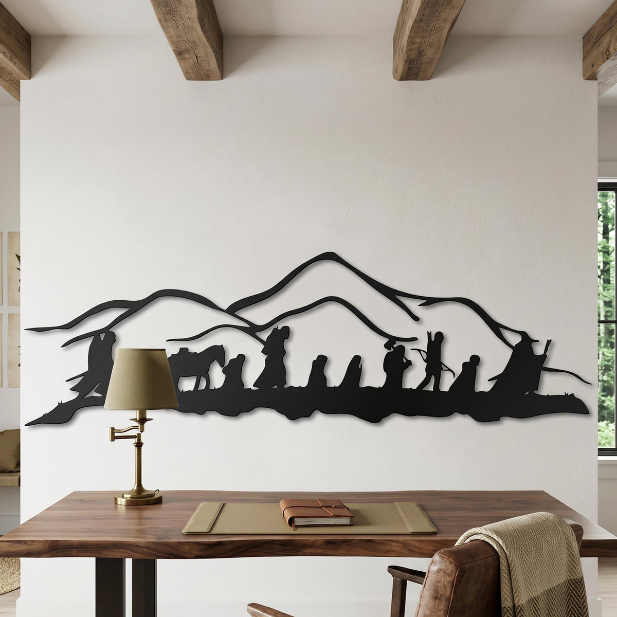 Fellowship of the Ring Metal Wall Art styled above a sofa