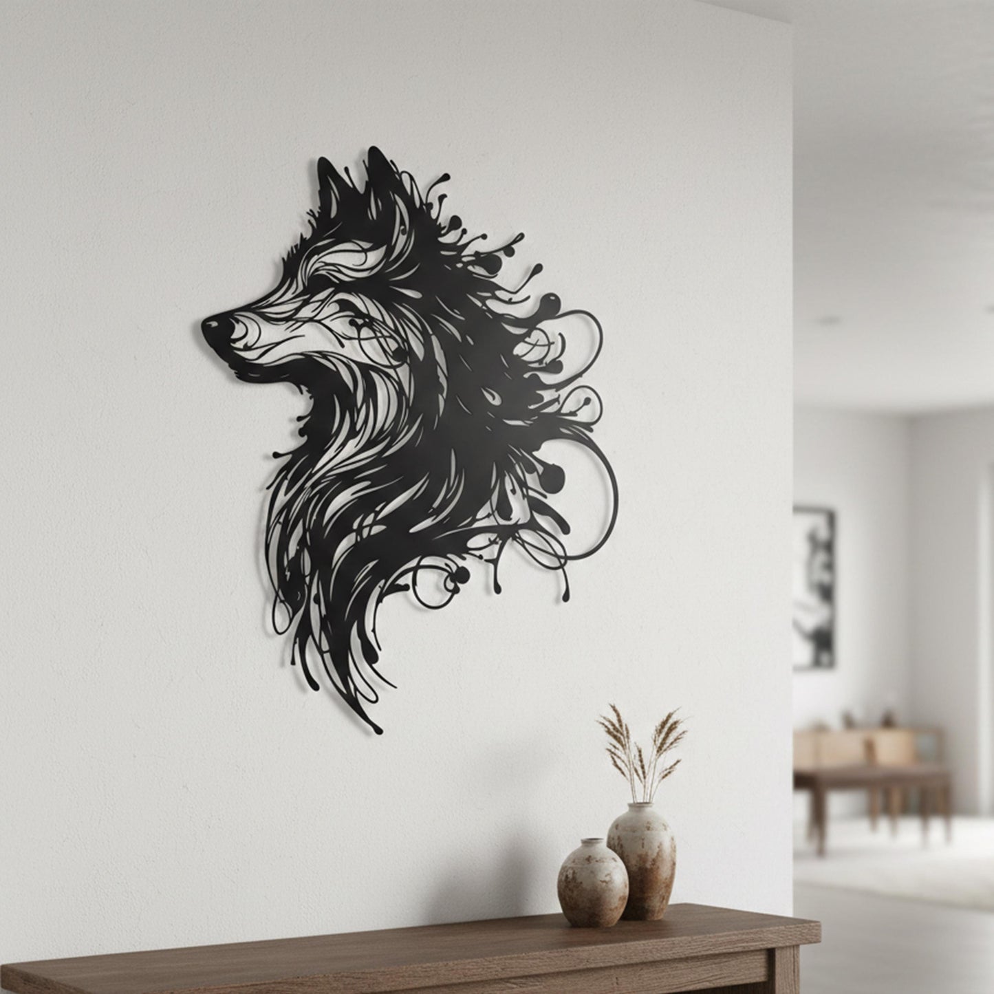Abstract Wolf Metal Wall Art – laser-cut steel wall decor