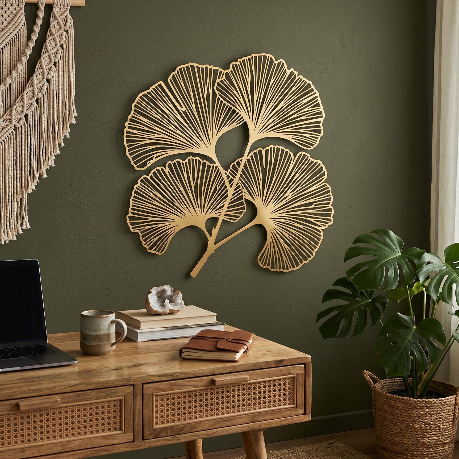 Ginkgo Leaf Metal Wall Art styled above a sofa