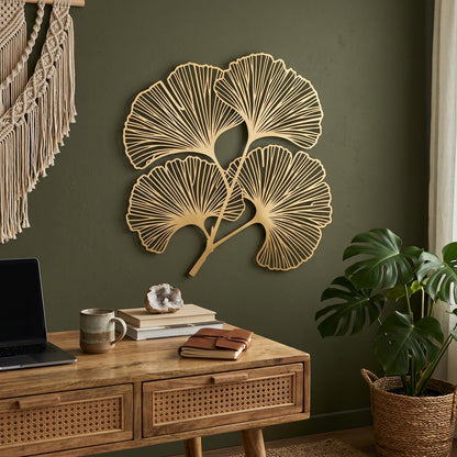 Ginkgo Leaf Metal Wall Art styled above a sofa