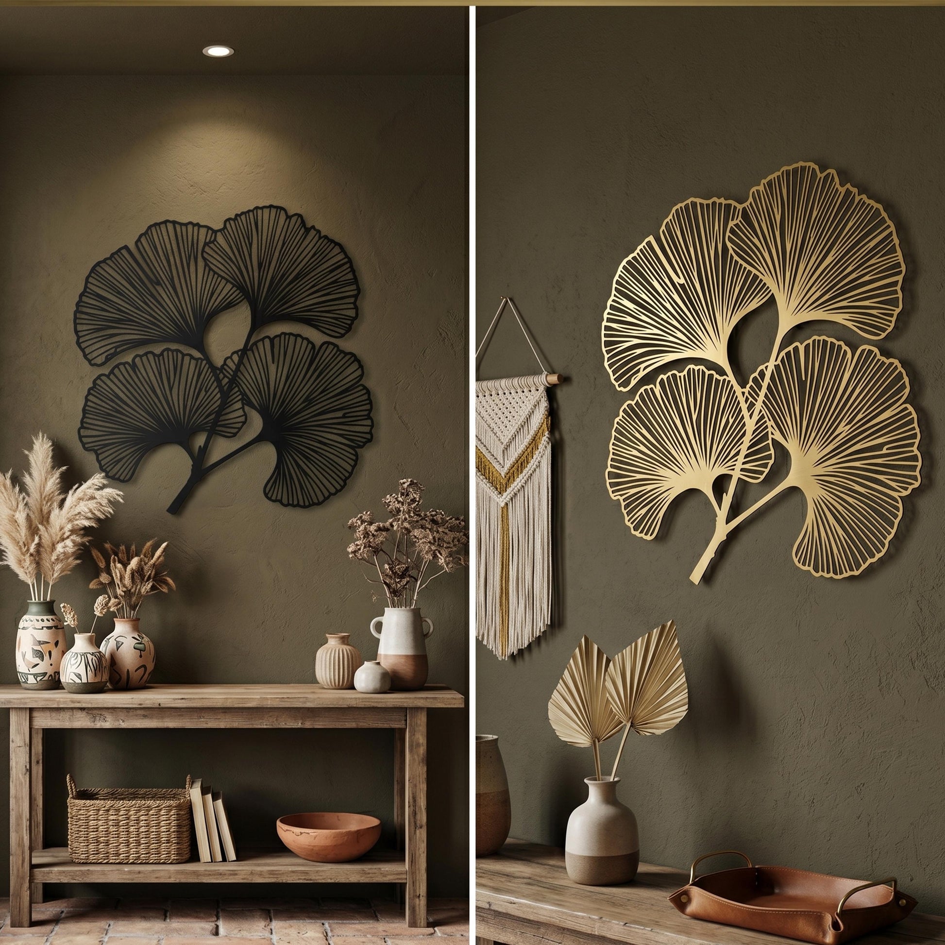 Ginkgo Leaf Metal Wall Art shown in a modern interior