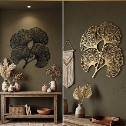 Ginkgo Leaf Metal Wall Art shown in a modern interior