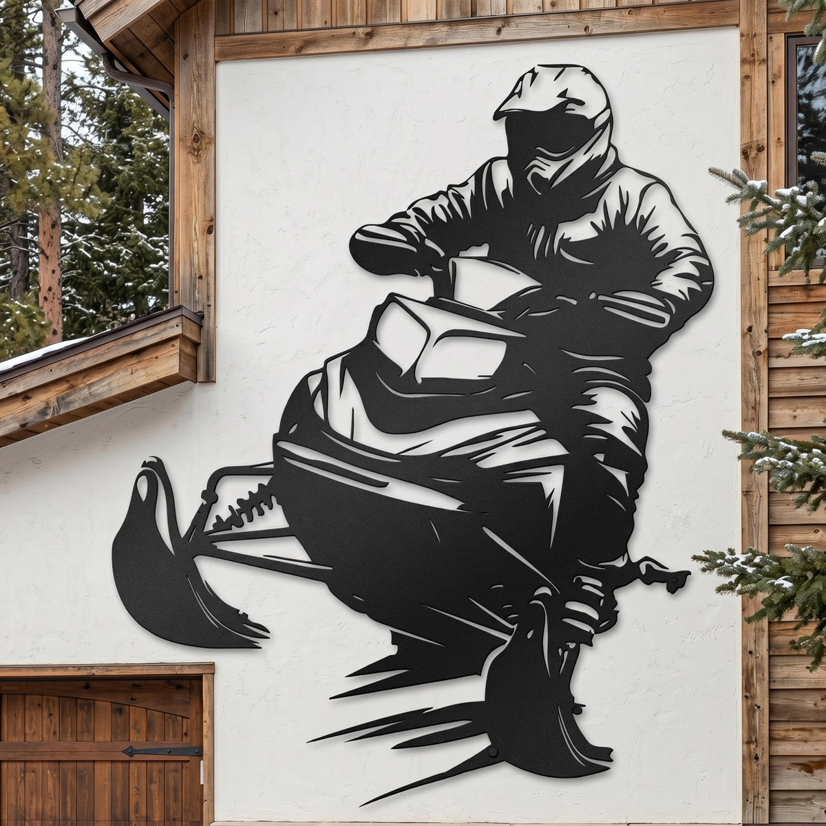 Snowmobile Metal Wall Art shown on a living room wall