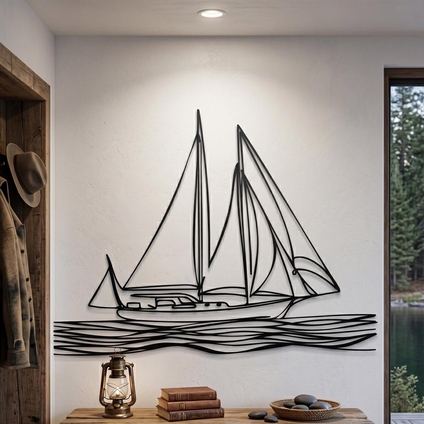 Sailboat Metal Wall Art size guide with dimensions in cm and inches