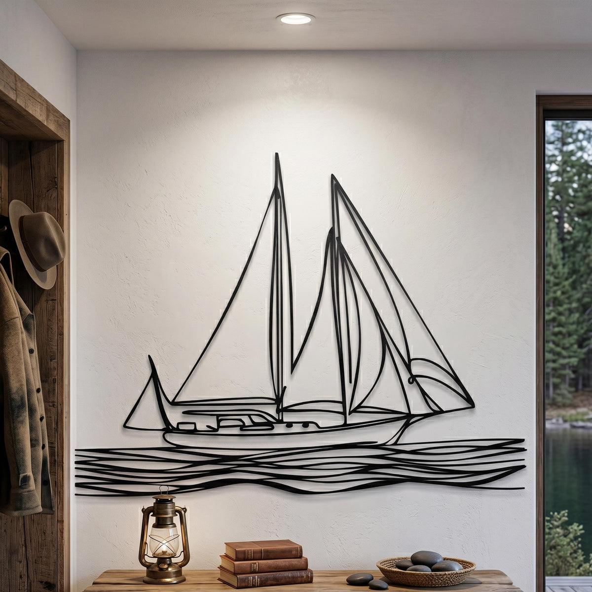 Sailboat Metal Wall Art size guide with dimensions in cm and inches