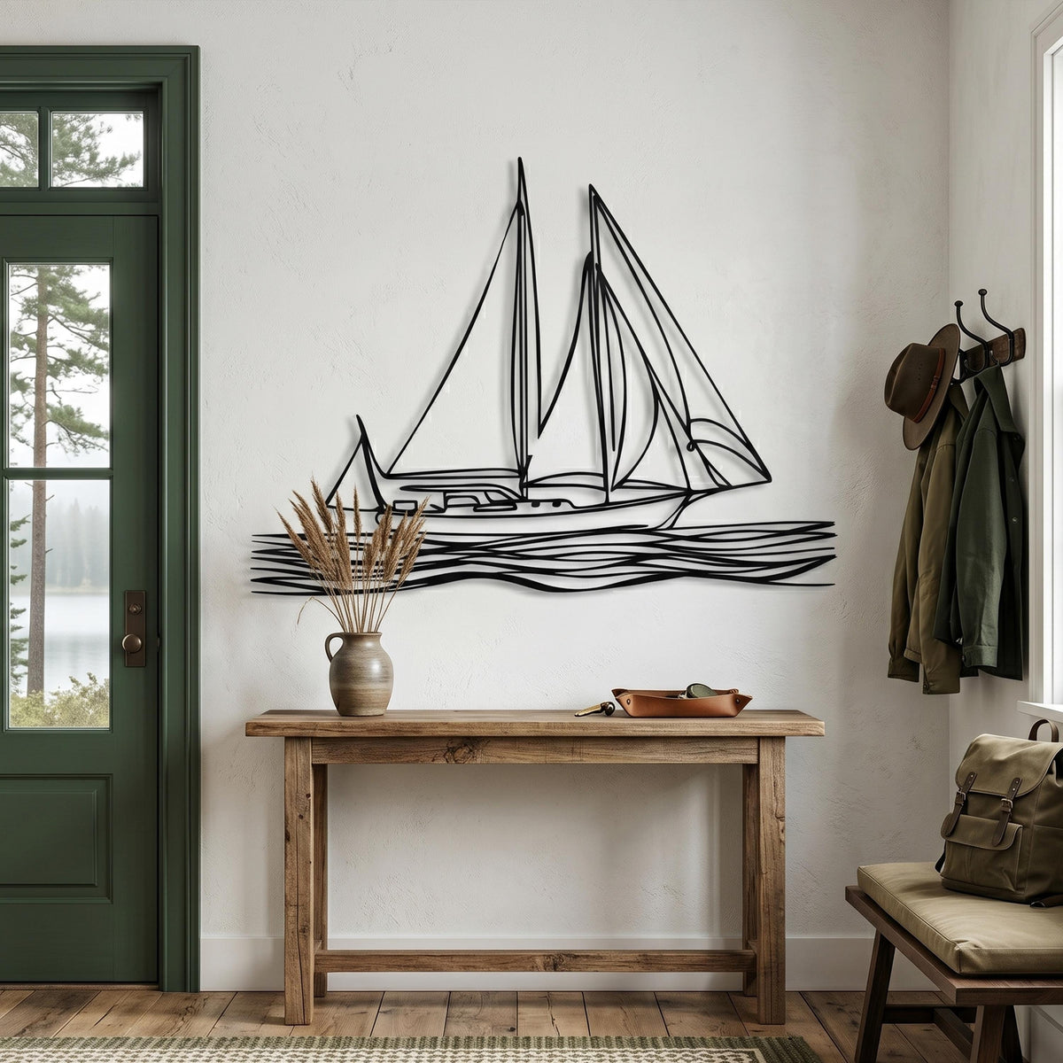 Sailboat Metal Wall Art close-up of the powder-coated finish