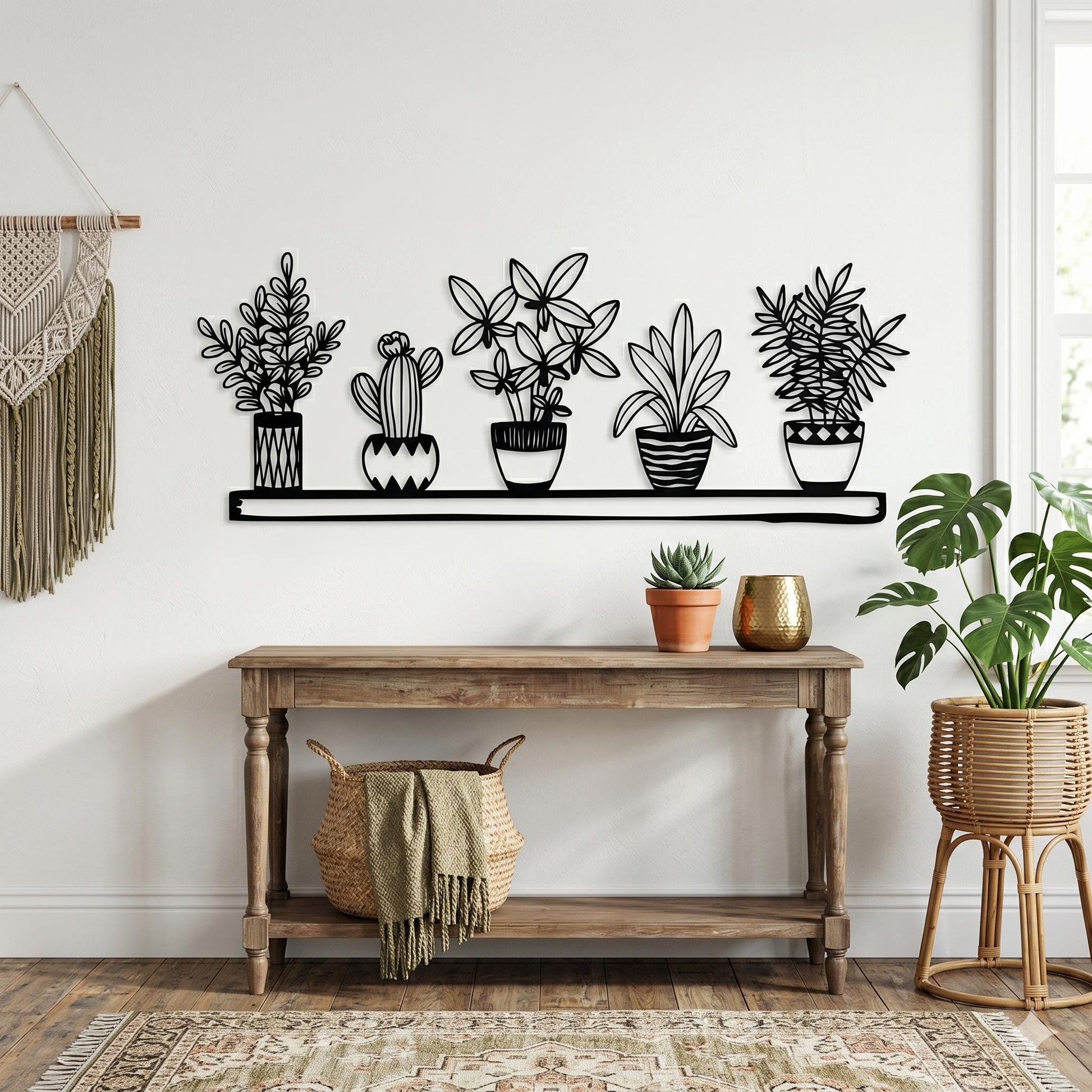 Metal Plant Wall Art hanging bracket and mounting detail