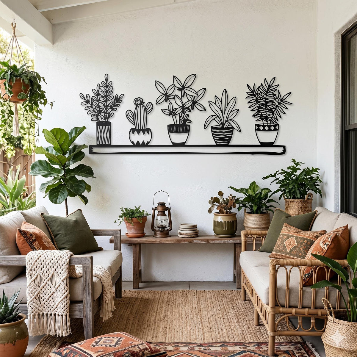 Metal Plant Wall Art styled on a living room wall