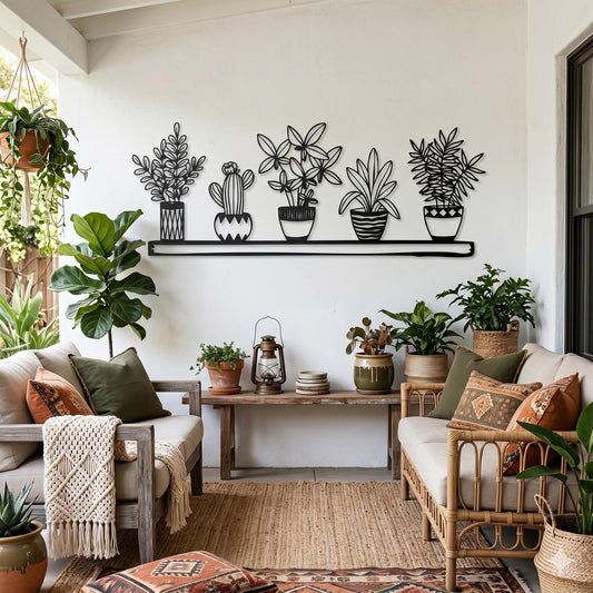 Metal Plant Wall Art styled on a living room wall