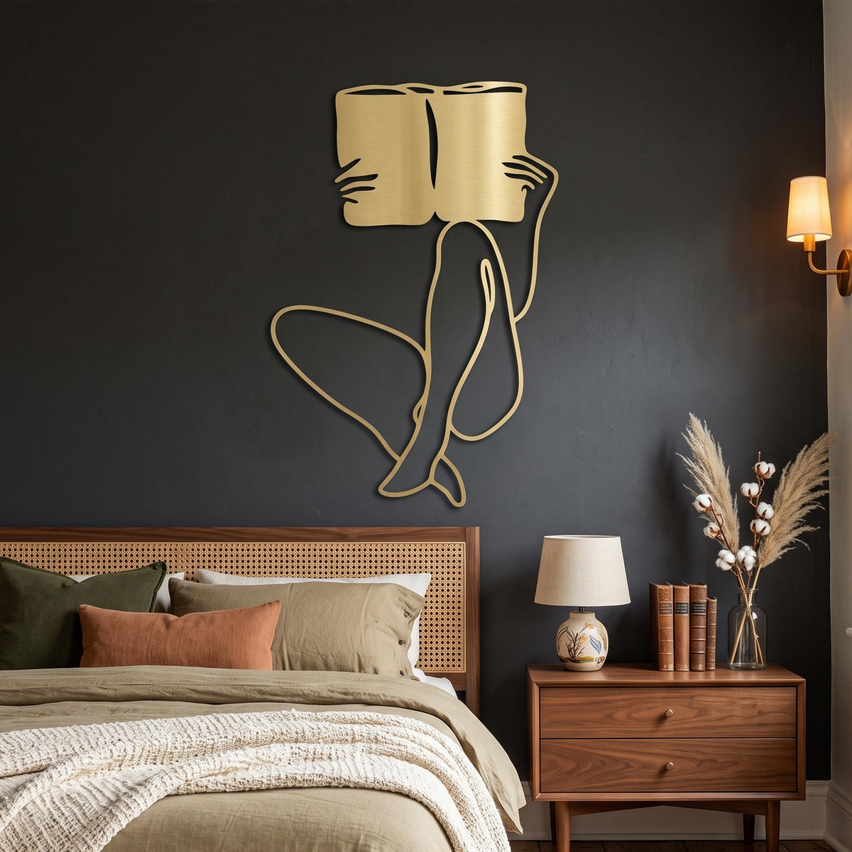 Woman Reading Metal Wall Art size guide in cm and inches