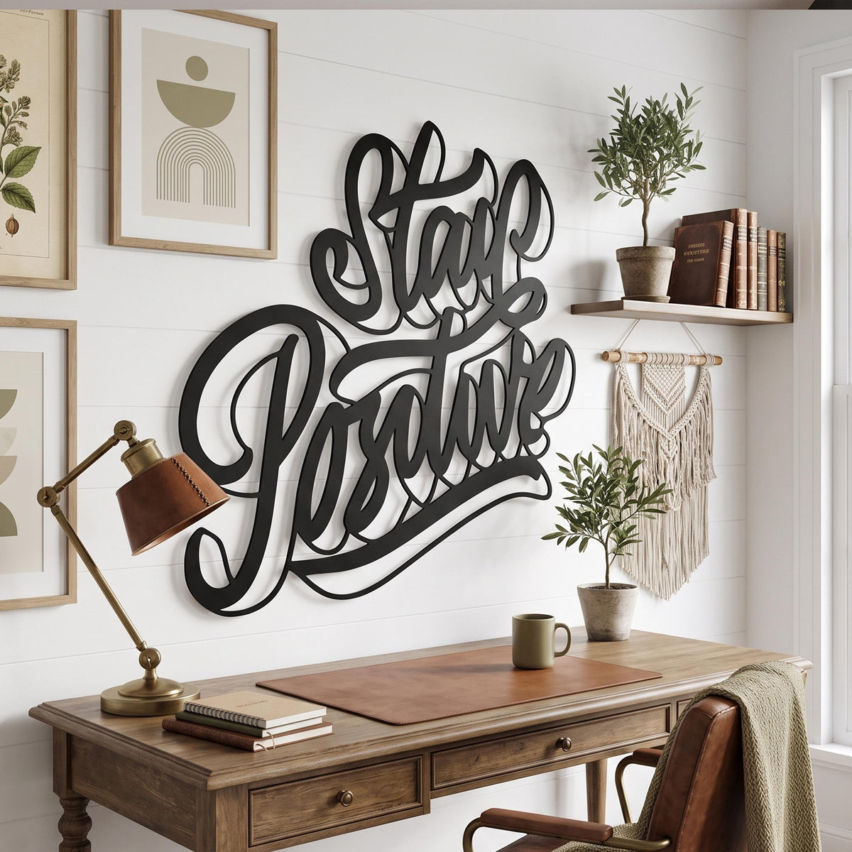 Stay Positive Metal Wall Art size guide with dimensions in cm and inches