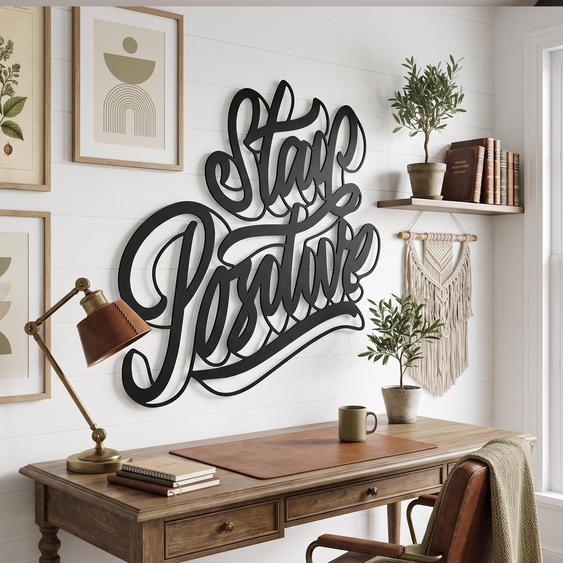 Stay Positive Metal Wall Art size guide with dimensions in cm and inches