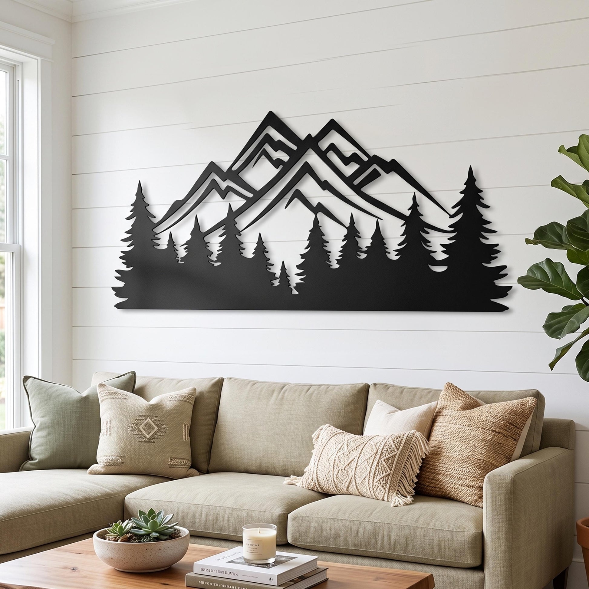 Metal Mountain Forest Wall Art – laser-cut steel wall decor