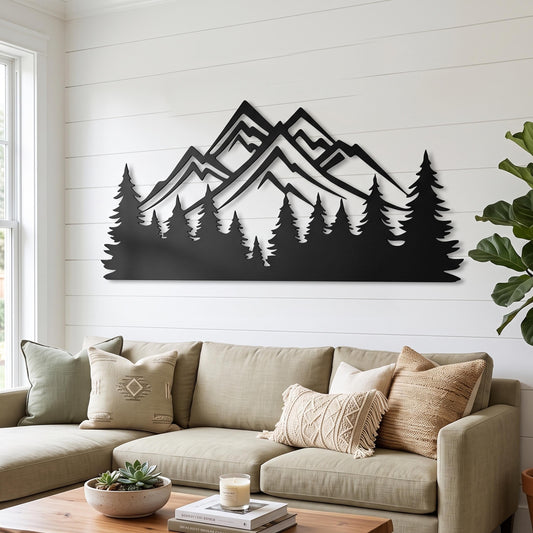 Metal Mountain Forest Wall Art – laser-cut steel wall decor