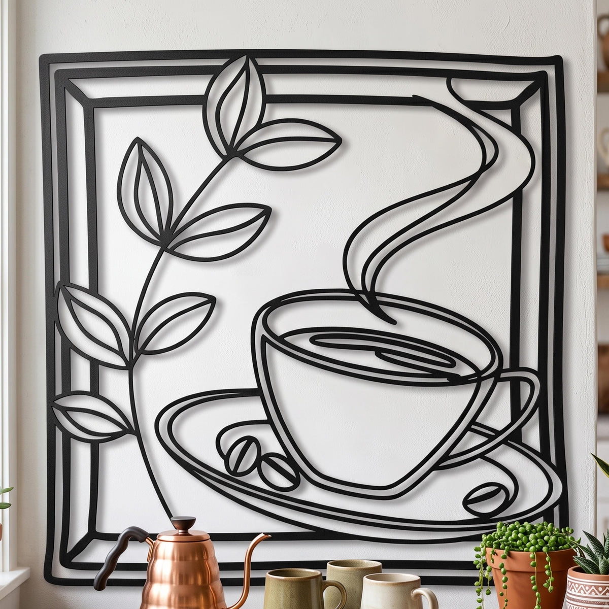 Metal Coffee Cup Wall Art hanging hardware and mounting detail