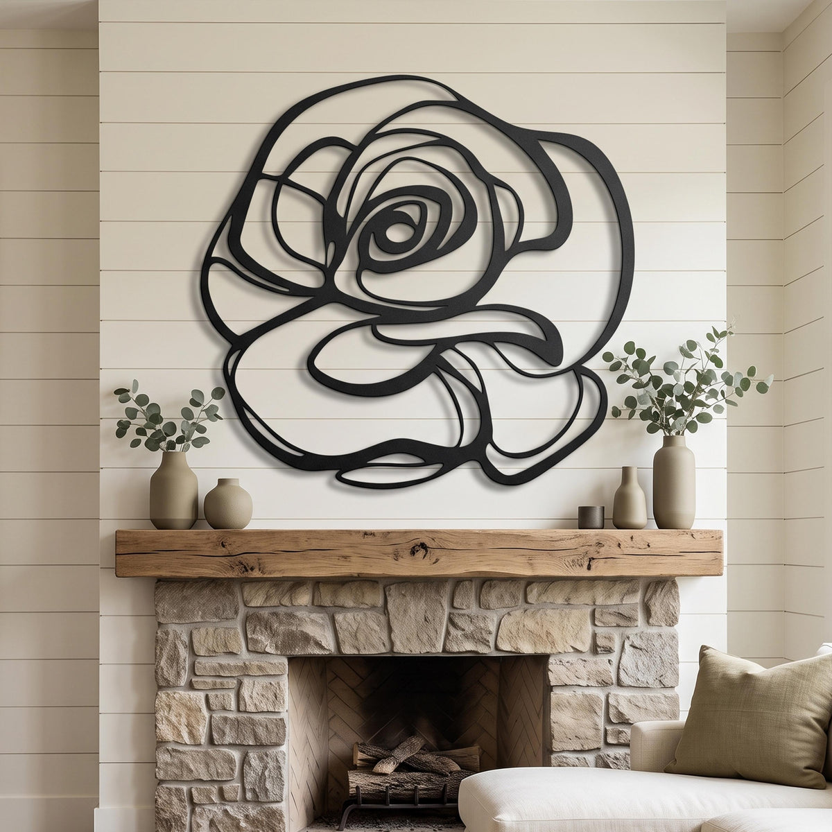 Abstract Rose Metal Wall Art hanging bracket and mounting detail