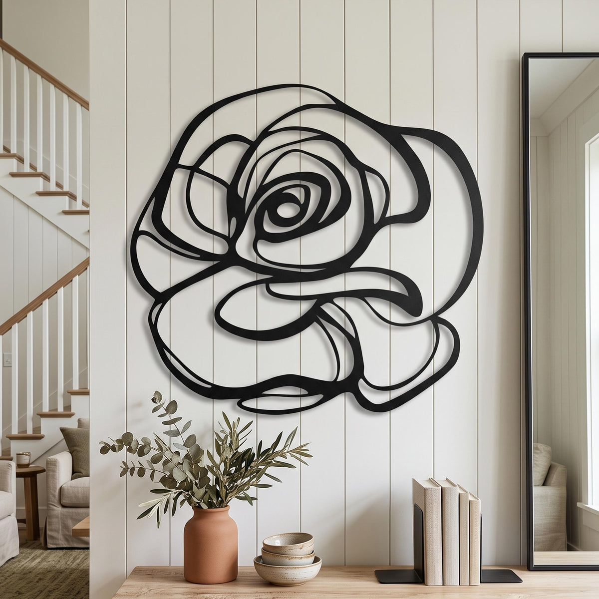 Abstract Rose Metal Wall Art size guide in cm and inches