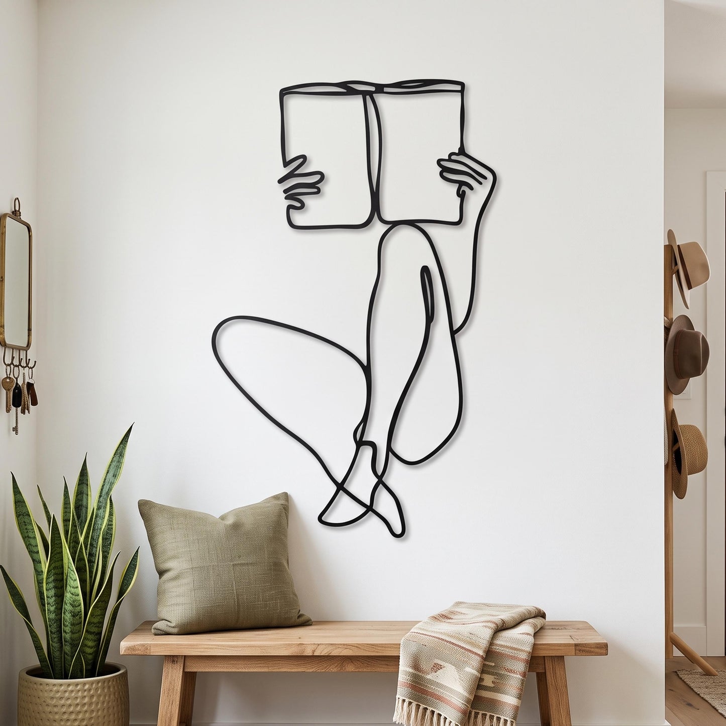 One Line Woman Metal Wall Art size guide with dimensions in cm and inches