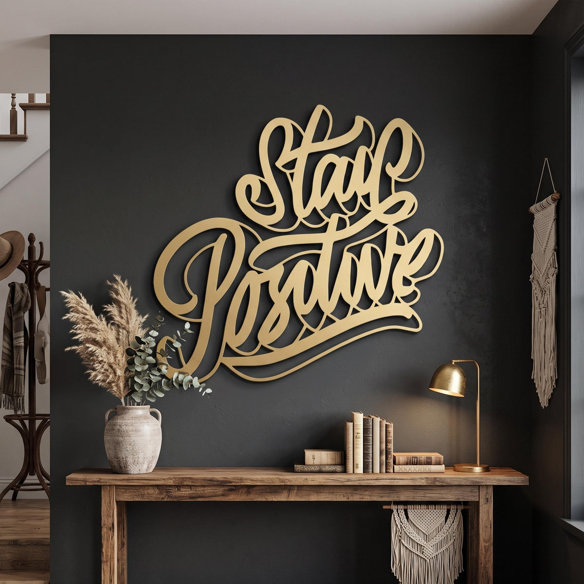 Stay Positive Metal Wall Art close-up of the powder-coated finish